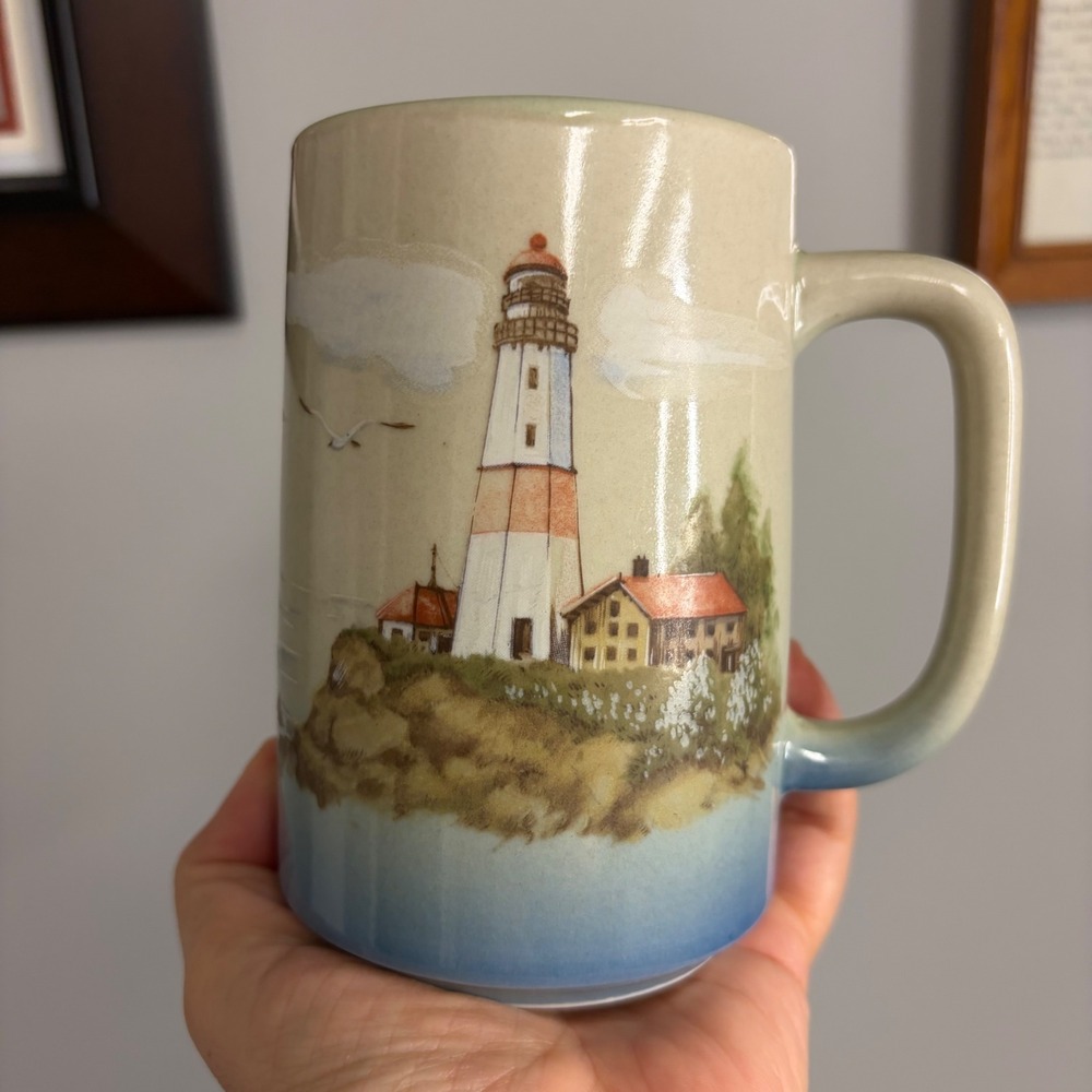 Vintage Otagiri Japan Lighthouse Seagulls Sailboat Ceramic Coffee Mug Nautical